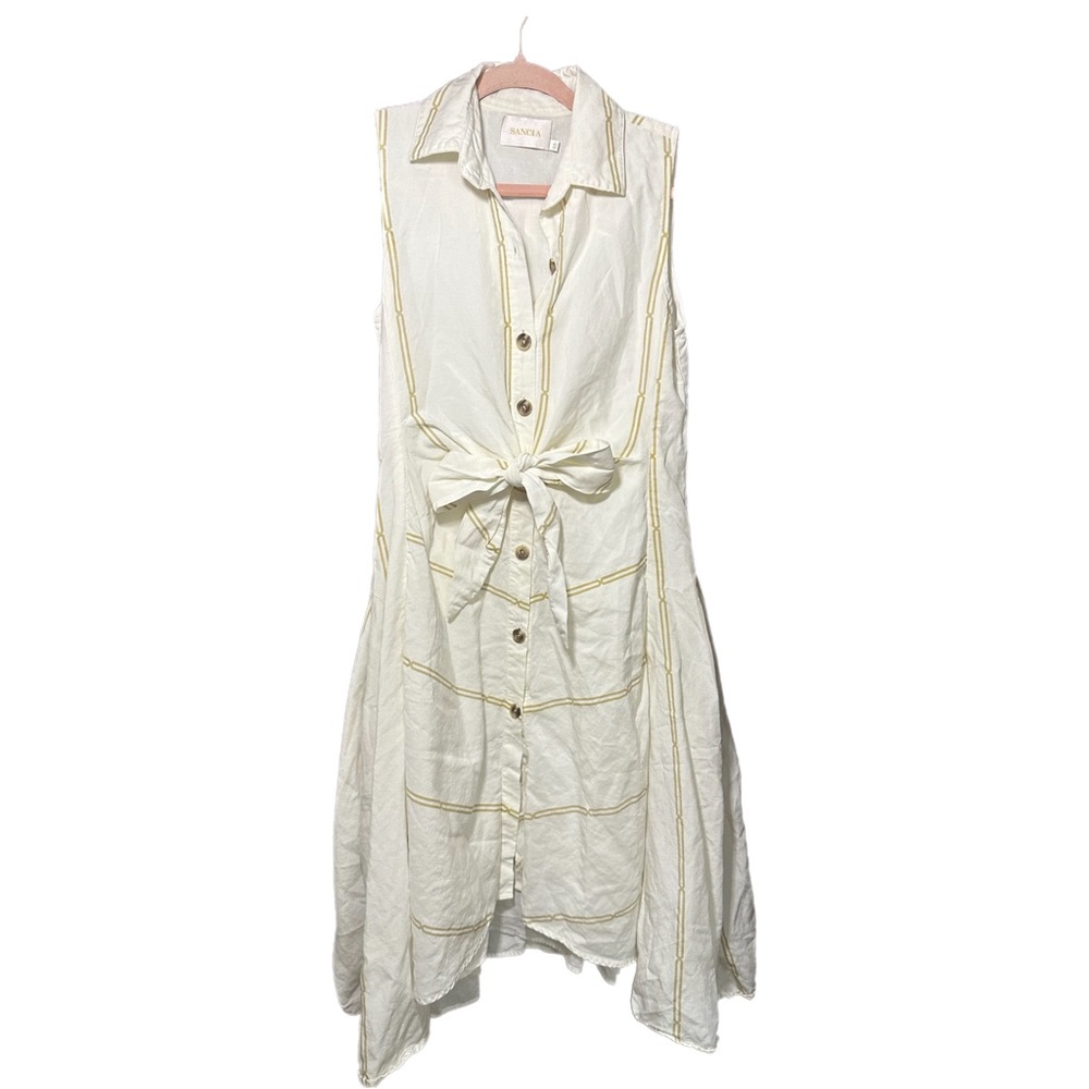 Anthropologie Sleeveless Collared Off-white Gold Midi Dress